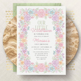 ガール1st誕生日ワイルドフラワーフローラ 招待状