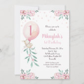 ガール1st誕生日招待状バルーンバニーパーティー 招待状 (正面)