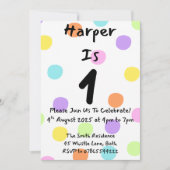 ガール1st誕生日招待状パステル水玉模様キッズ 招待状 (正面)