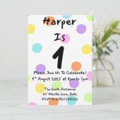 ガール1st誕生日招待状パステル水玉模様キッズ 招待状 (スタンド正面)