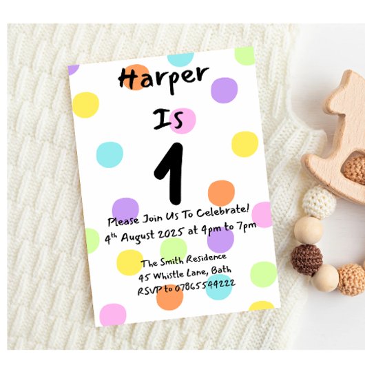 ガール1st誕生日招待状パステル水玉模様キッズ 招待状