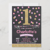 ガール1st誕生日招待状ピンク&金ゴールド紙吹雪 招待状 (正面)