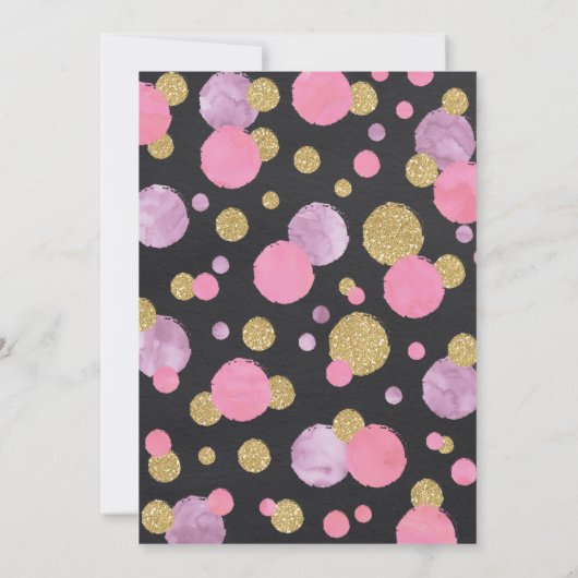 ガール1st誕生日招待状ピンク&金ゴールド紙吹雪 招待状 (裏面)