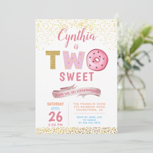 ガール2nd誕生日招待状ツスイートドーナツパーティー 招待状 (スタンド正面)