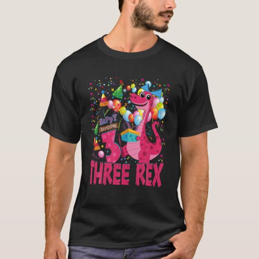 ガール3レックス誕生日3歳の恐竜の恋人 Tシャツ (正面)