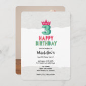 ガール3rdバースデープリンセスフォトパーティの招待状 招待状 (正面/裏面)