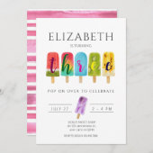 ガール3rdn誕生日サマーポップシクルアイスクリーム 招待状 (正面/裏面)