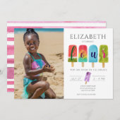 ガール4thバースデーポプシクルサマーパーティー 招待状 (正面/裏面)