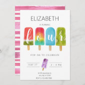 ガール4thバースデーポプシクルサマーパーティー 招待状 (正面/裏面)