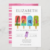 ガール4thバースデーポプシクルサマーパーティー 招待状 (正面/裏面)