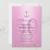 ガール50thバースデーパーティーピンク&シルバーいかり 招待状 (正面)
