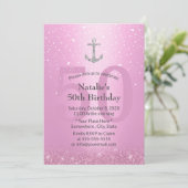 ガール50thバースデーパーティーピンク&シルバーいかり 招待状 (スタンド正面)