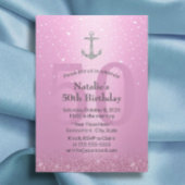 ガール50thバースデーパーティーピンク&シルバーいかり 招待状