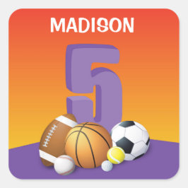 ガール5th誕生日スポーツボール スクエアシール