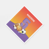 ガール5th誕生日スポーツボール スタンダードランチョンナプキン (角)