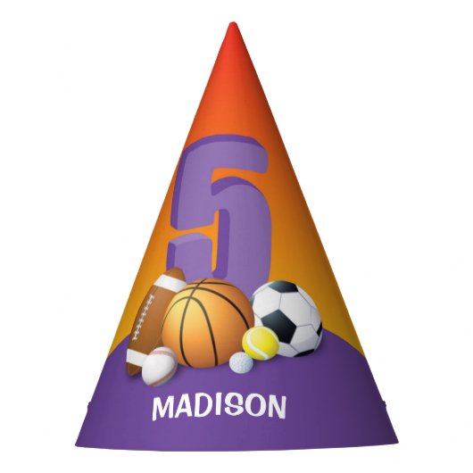 ガール5th誕生日スポーツボール パーティーハット (正面)