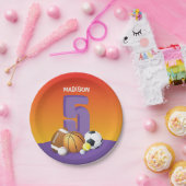 ガール5th誕生日スポーツボール ペーパープレート (パーティー)