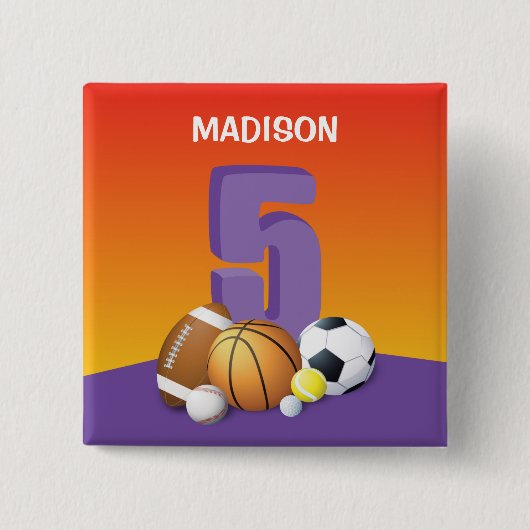 ガール5th誕生日スポーツボール 缶バッジ (正面)