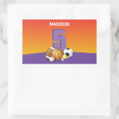 ガール5th誕生日スポーツボール 長方形シール (バッグ)