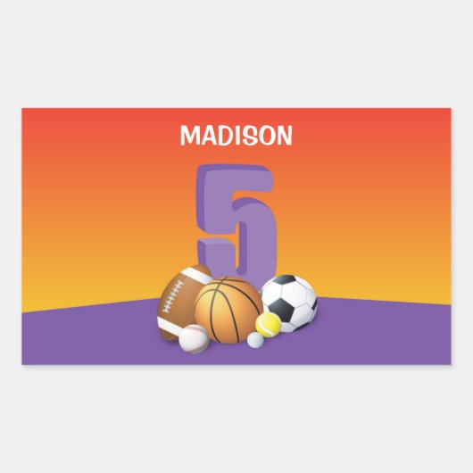 ガール5th誕生日スポーツボール 長方形シール (正面)