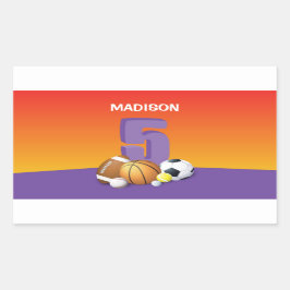 ガール5th誕生日スポーツボール 長方形シール