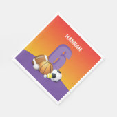 ガール6th誕生日スポーツボール スタンダードランチョンナプキン (角)