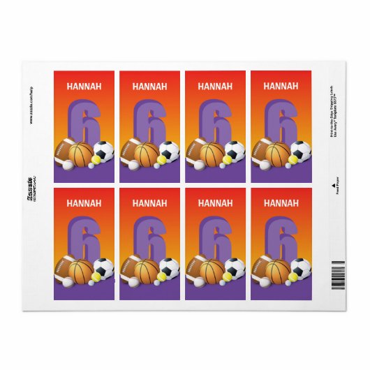 ガール6th誕生日スポーツボール ラベル (フルシート)