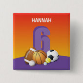 ガール6th誕生日スポーツボール 缶バッジ (正面)