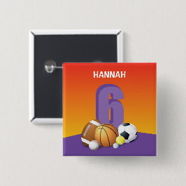 ガール6th誕生日スポーツボール 缶バッジ