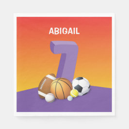 ガール7th誕生日スポーツボール スタンダードランチョンナプキン