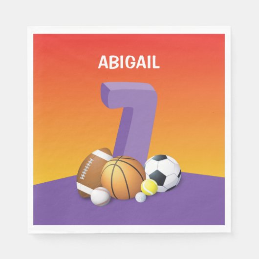 ガール7th誕生日スポーツボール スタンダードランチョンナプキン (正面)