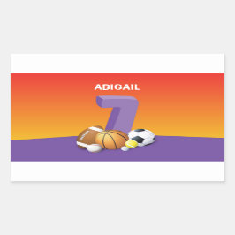 ガール7th誕生日スポーツボール 長方形シール