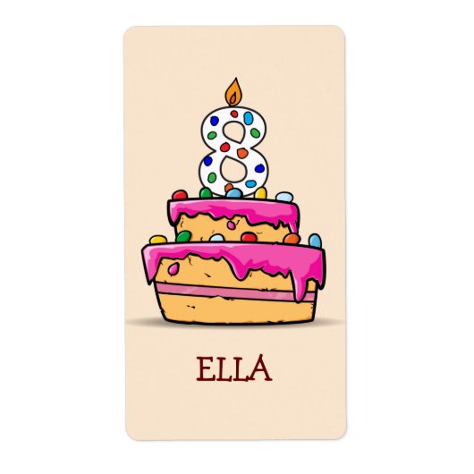 ガール8th誕生日、8オンスイートピンクケーキ ラベル (正面)