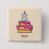 ガール8th誕生日、8オンスイートピンクケーキ 缶バッジ (正面)