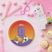 ガール9th誕生日スポーツボール ペーパープレート (パーティー)