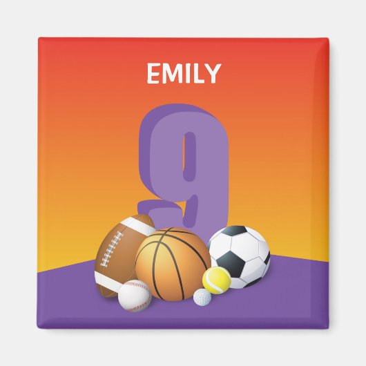 ガール9th誕生日スポーツボール マグネット (正面)