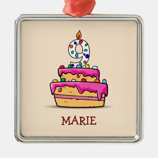 ガール9th誕生日, 9オンスイートピンクケーキ メタルオーナメント (正面)