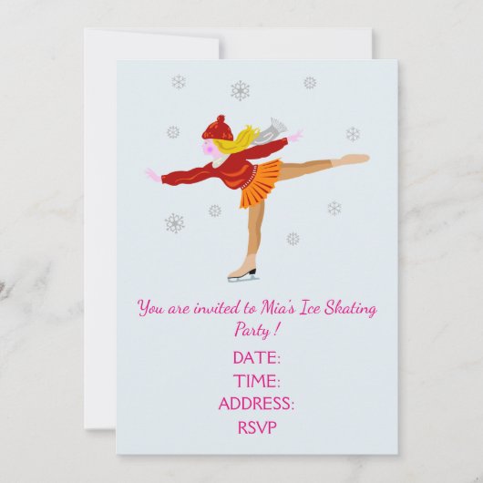 ガール/ア10代のイススケートで滑るパーティー 招待状 (正面)