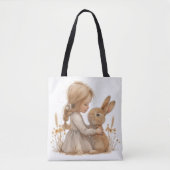 ガール&イースターバニー:ストーリーブックイラストレーション トートバッグ (正面)