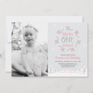 ガール ウィンター ワンダーランド フォト 1歳 誕生日 招待状