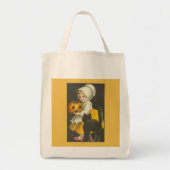 ガール，カボチャ，ネコヴィンテージハロウィントートバッグ トートバッグ (正面)