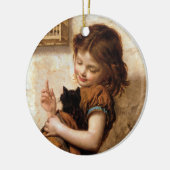 ガール・キティ・キャット&バード – ヴィンテージ絵画ズ セラミックオーナメント (左)