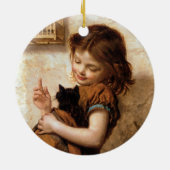 ガール・キティ・キャット&バード – ヴィンテージ絵画ズ セラミックオーナメント (裏面)
