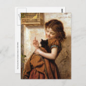 ガール・キティ・キャット&バード – ヴィンテージ絵画ズ ポストカード (正面/裏面)