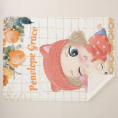 ガール&キャットオレンジバラ+名前をカスタムする シェルパブランケット (正面(横))