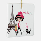 ガール&キャットinパリエッフェルタワークリスマス セラミックオーナメント (右)