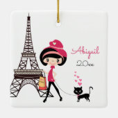 ガール&キャットinパリエッフェルタワークリスマス セラミックオーナメント (裏面)
