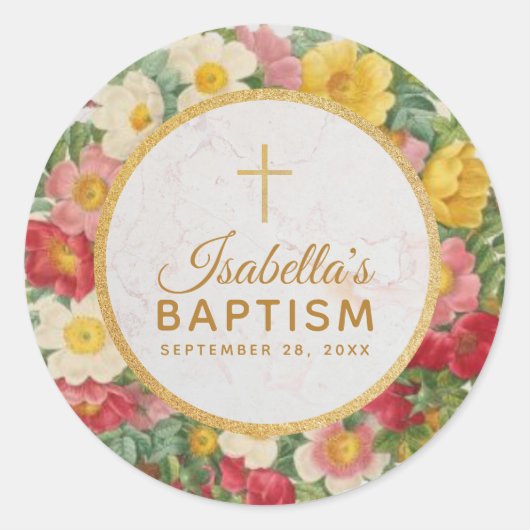 ガール《キリスト教》洗礼式や命名式バラリースフローラ金ゴールドクロス ラウンドシール (正面)