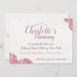 ガール《キリスト教》洗礼式や命名式ピンク&ホワイトフラワー招待状 招待状