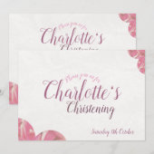ガール《キリスト教》洗礼式や命名式ピンク&ホワイトフラワー招待状 招待状 (正面/裏面)